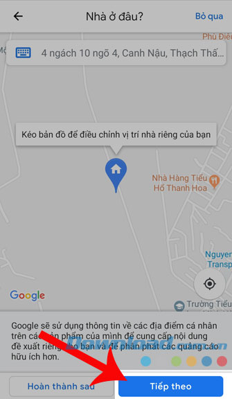 Nhấn Tiếp tục