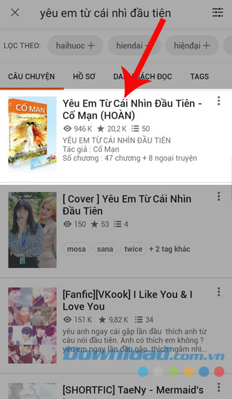 Nhấn vào truyện muốn đọc