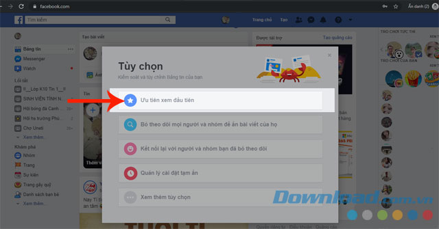 Bấm vào Ưu tiên xem đầu tiên