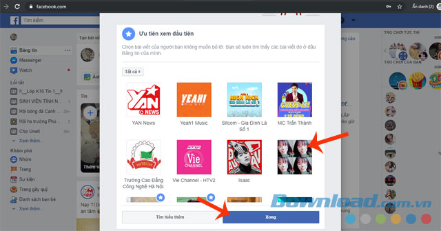 Chọn bạn bè hoặc nhóm rồi nhấn Xong