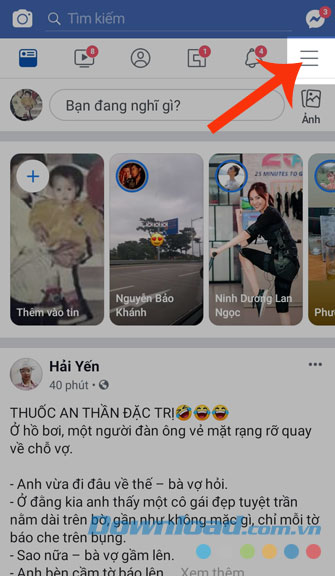 Nhấn vào ba dấu gạch ngang