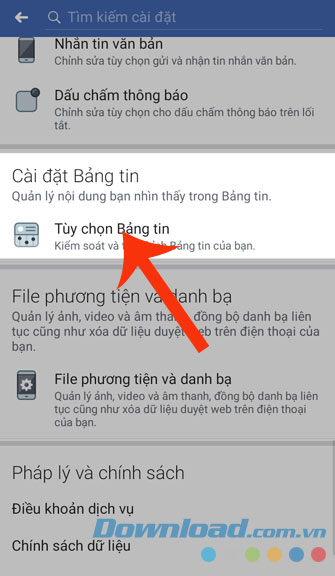 Nhấn vào Tuỳ chọn Bảng tin