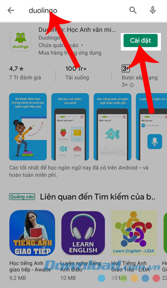 Tìm từ khóa và nhấn vào Cài đặt