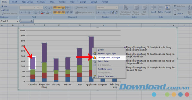 Ấn vào Chage Series Chart Type