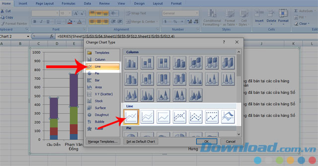Chọn một ô bất ký tại mục Line