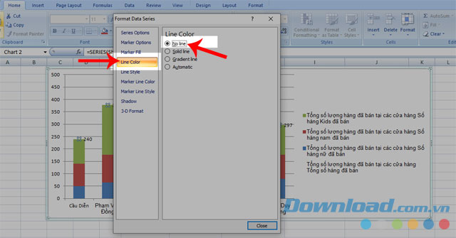 Chọn ô No Line trong mục Line Color