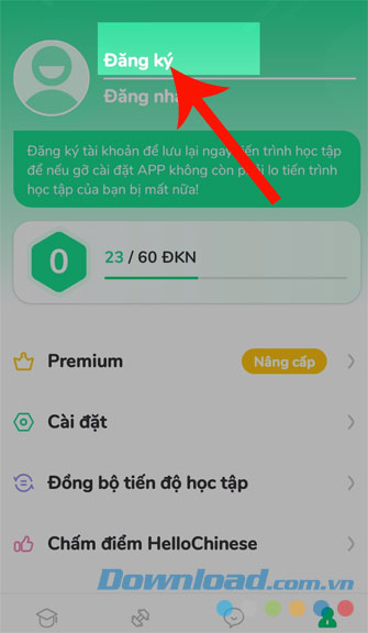 Ấn vào Đăng ký