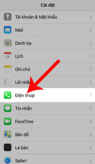 Ấn vào mục Điện thoại