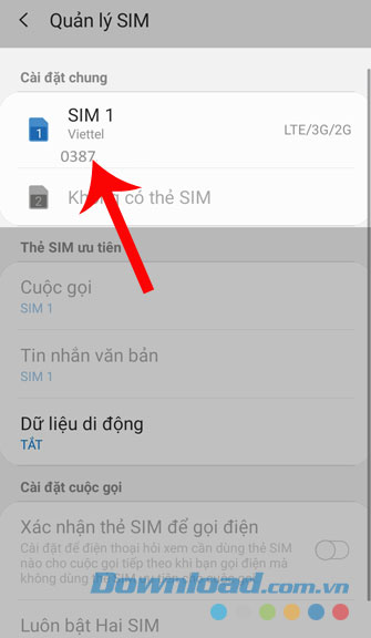 Số điện thoại hiện thị tại mụ Cài đặt chung