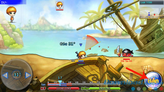 Nhấn nút bắn và căn lực