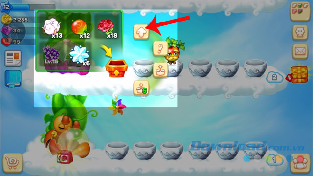 Nhấn vào mũi tên đi lên