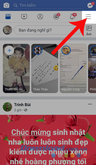 Nhấn vào nút ba dấu gạch ngang