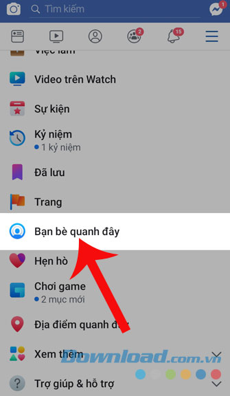 Chọn mục Bạn bè quanh đây