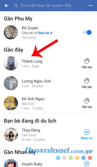 Nhấn vào bất kỳ người bạn nào