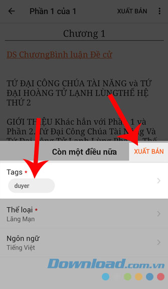 Nhập tên người bạn muốn Tags rồi nhấn Xuất bản