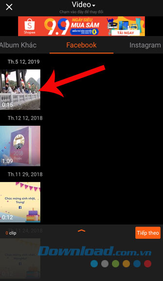 Nhấn vào video muốn sửa