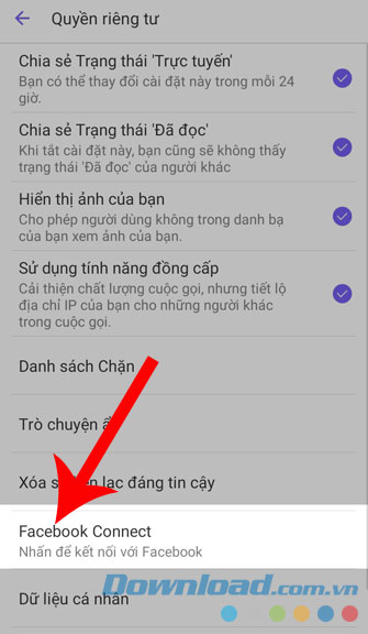 Chọn mục Facebook Connect
