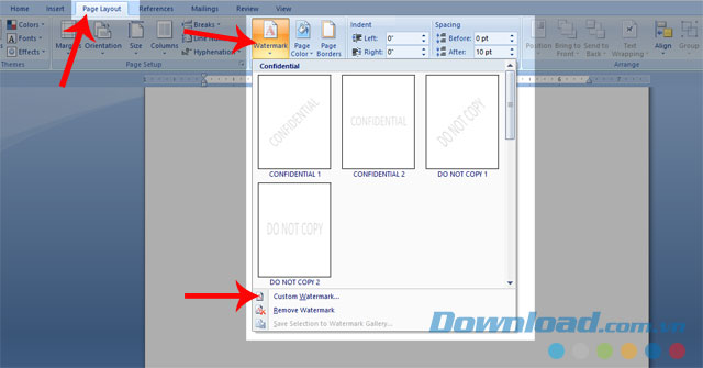 Nhấn vào mục Custom Watermark