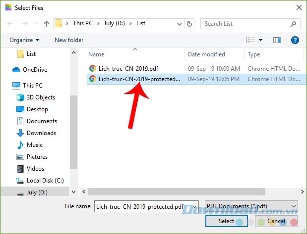 Chọn File cần xóa mật khẩu