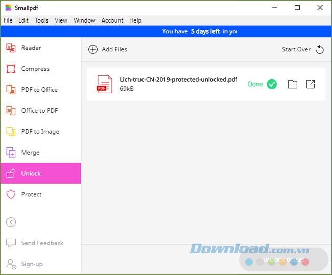 Xóa mật khẩu của file PDF thành công