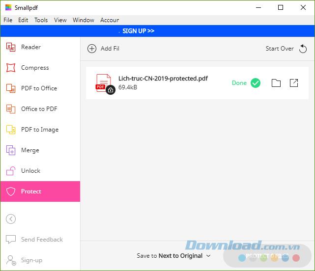 Hoàn tất đặt password bảo vệ file PDF