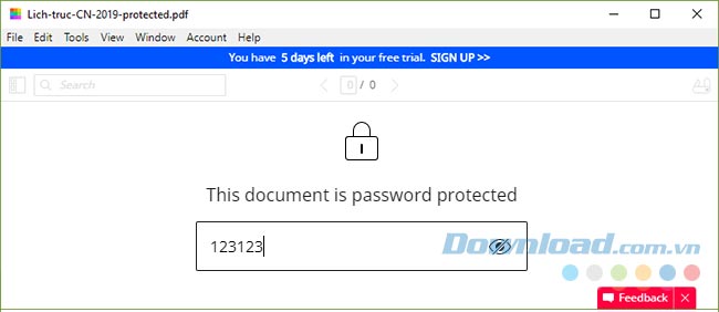 Nhập mật khẩu bảo vệ để đọc file PDF