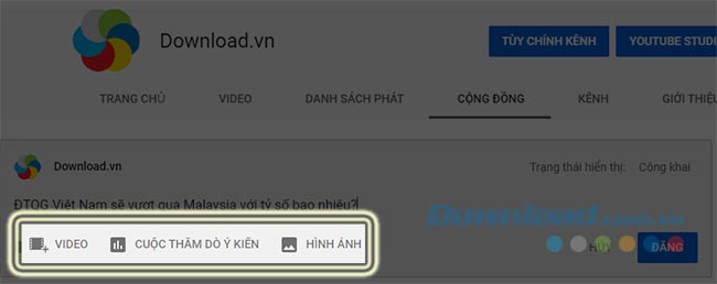 Chọn loại trạng thái muốn đăng lên kênh