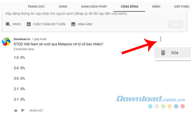 Xóa bài đã đăng trên Youtube Community