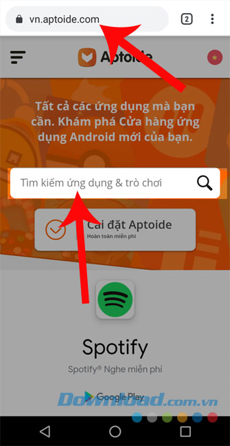 Truy cập vào trang web của Aptoide và tìm kiếm ứng dụng