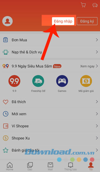 Ấn nút Đăng nhập