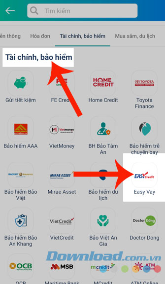 Ấn vào Easy Credit