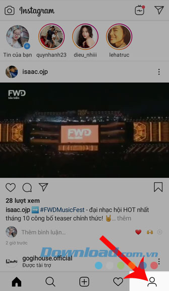 Nhấn vào biểu tượng tài khoản