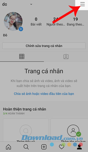 Nhấn vào ba dấu gạch ngang
