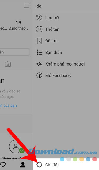Ấn vào Cài đặt