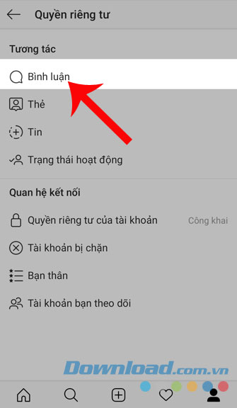 Chọn mục Bình luận