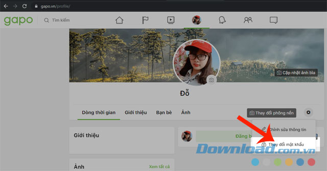 Nhấn vào mục Thay đổi mật khẩu