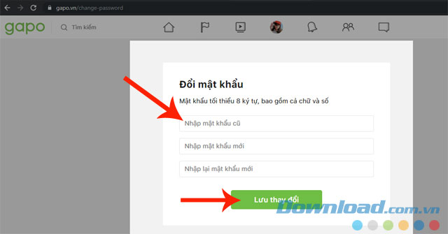 Thiết lập mật khẩu mới và ấn Lưu thay đổi