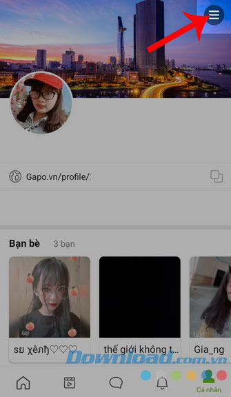 Ấn vào ba dấu gạch ngang