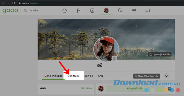 Click chuột vào mục Giới thiệu