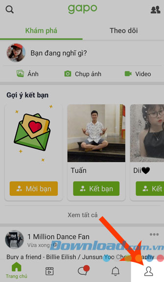Ấn vào biểu tượng tài khoản