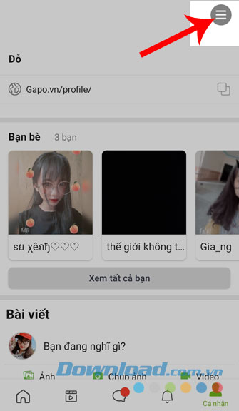 Nhấn vào ba dấu gạch ngang