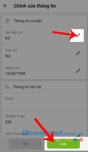 Thay đổi lại thông tin và bấm Lưu