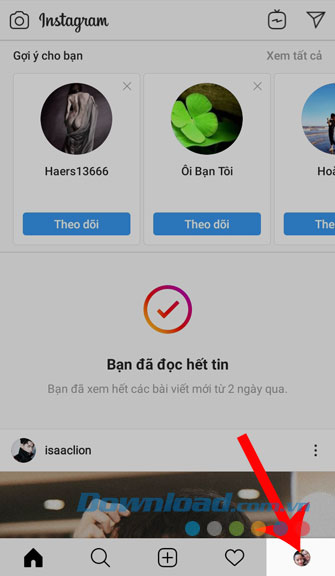 Nhấn vào biểu tượng tài khoản