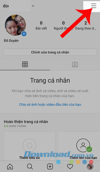 Nhấn vào ba dấu gạch ngang