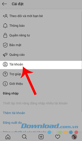 Ấn vào Tài khoản