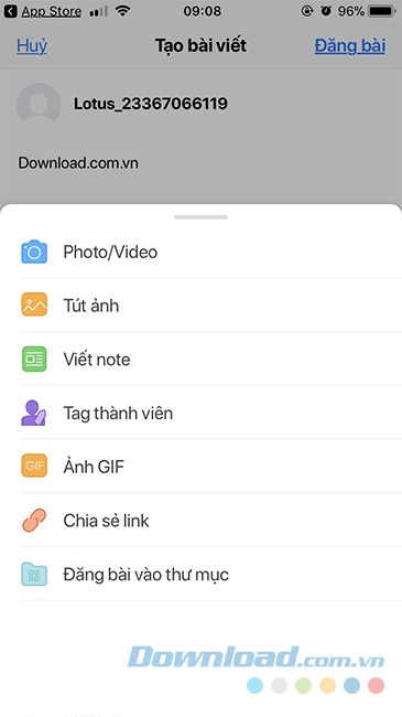Các tùy chọn đăng bài trên Lotus