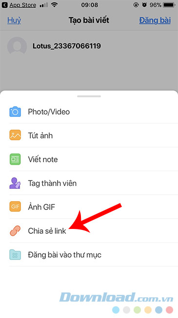 Chia sẻ link trên Lotus