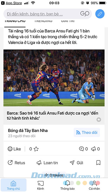 Tin bóng đá trên Lotus