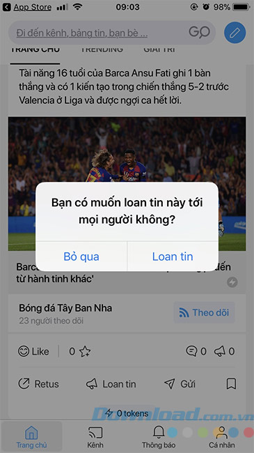 Tính năng Loan tin trên Lotus