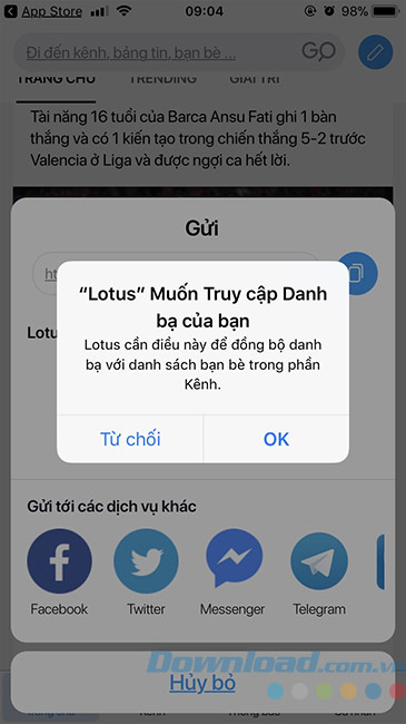 Lotus muốn truy cập danh bạ 